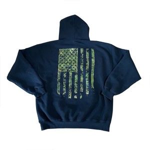 Men's Grunt Style Flag Pullover Hoodie Black Size Lg Black Sweatshirt